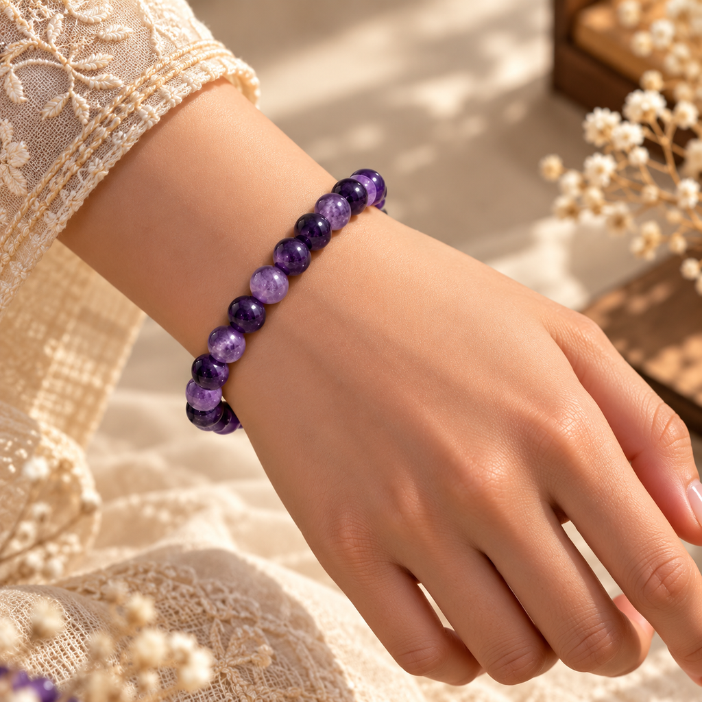 Natural Amethyst Crystal Bracelet – Protection, Calmness & Spiritual Growth