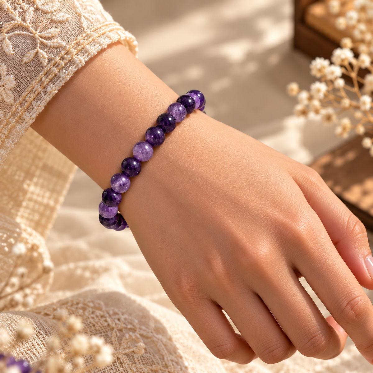 Natural Amethyst Crystal Bracelet – Protection, Calmness & Spiritual Growth