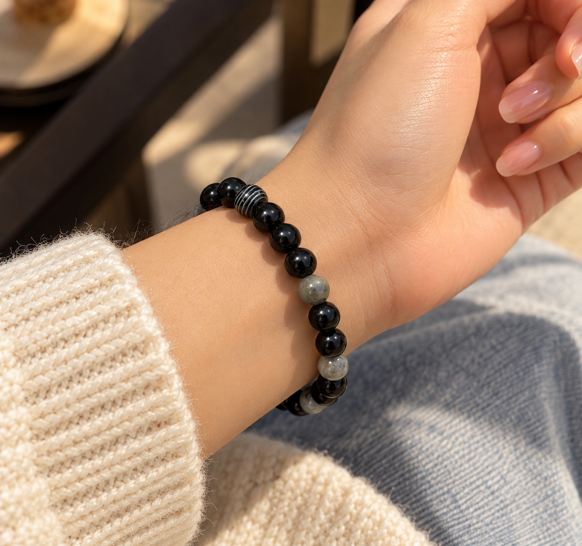 Natural Black Tourmaline Crystal Bracelet – Protection, Grounding & Positive Energy
