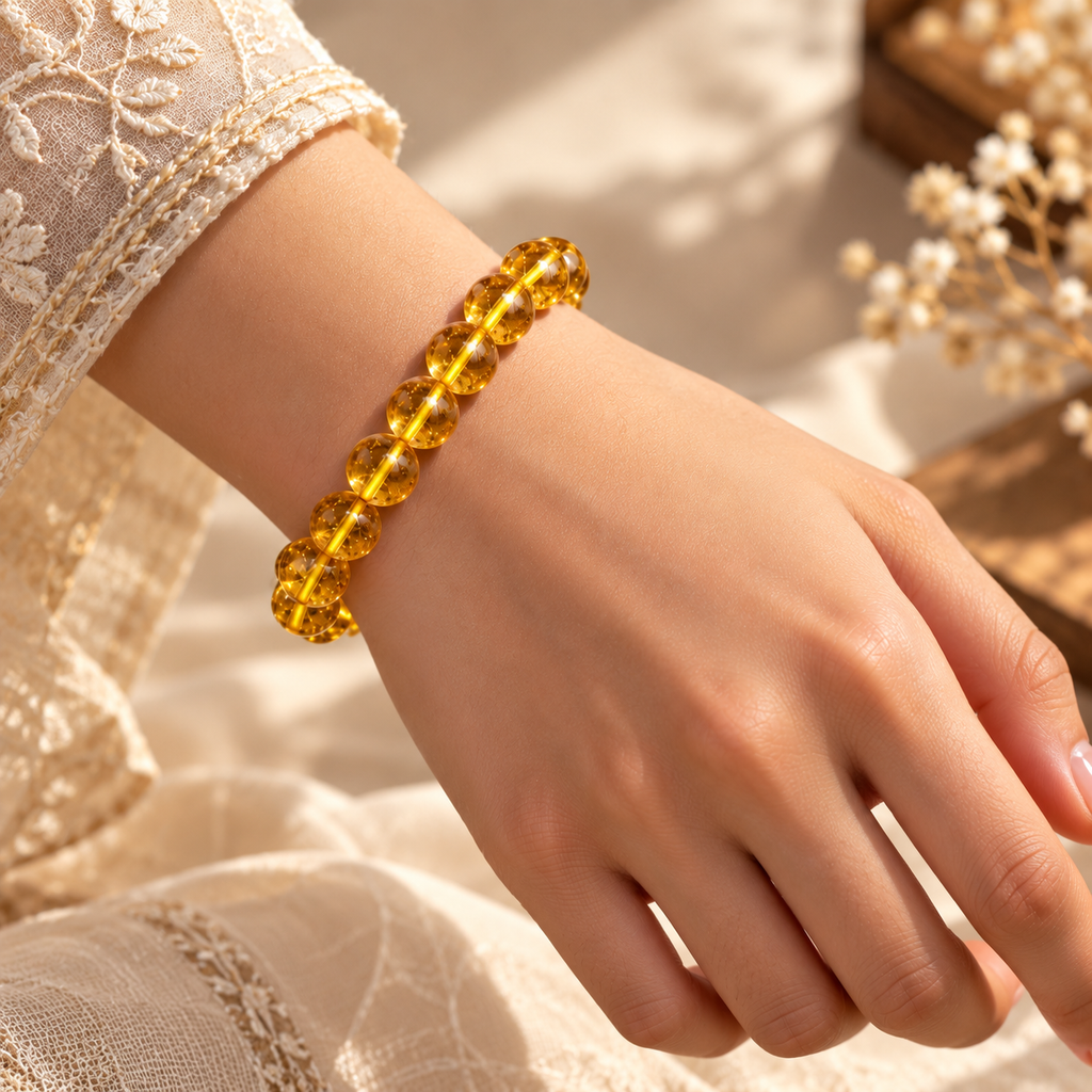 Natural Citrine Crystal Bracelet – Wealth, Success & Positive Energy Stone