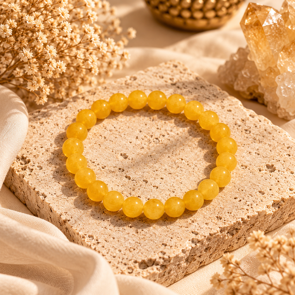 Natural Yellow Jade Crystal Bracelet – Joy, Prosperity & Positive Energy