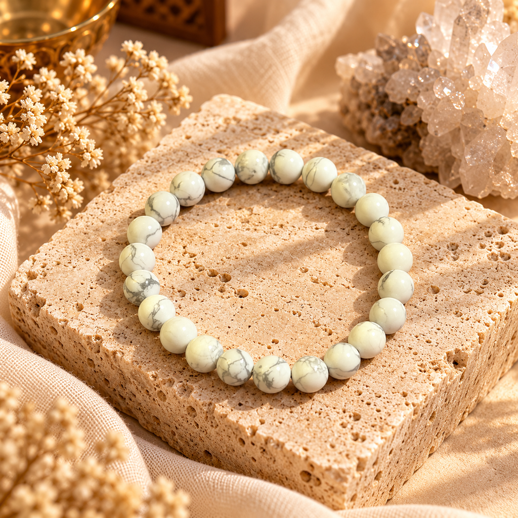 Natural White Howlite Crystal Bracelet – Calmness, Patience & Inner Peace
