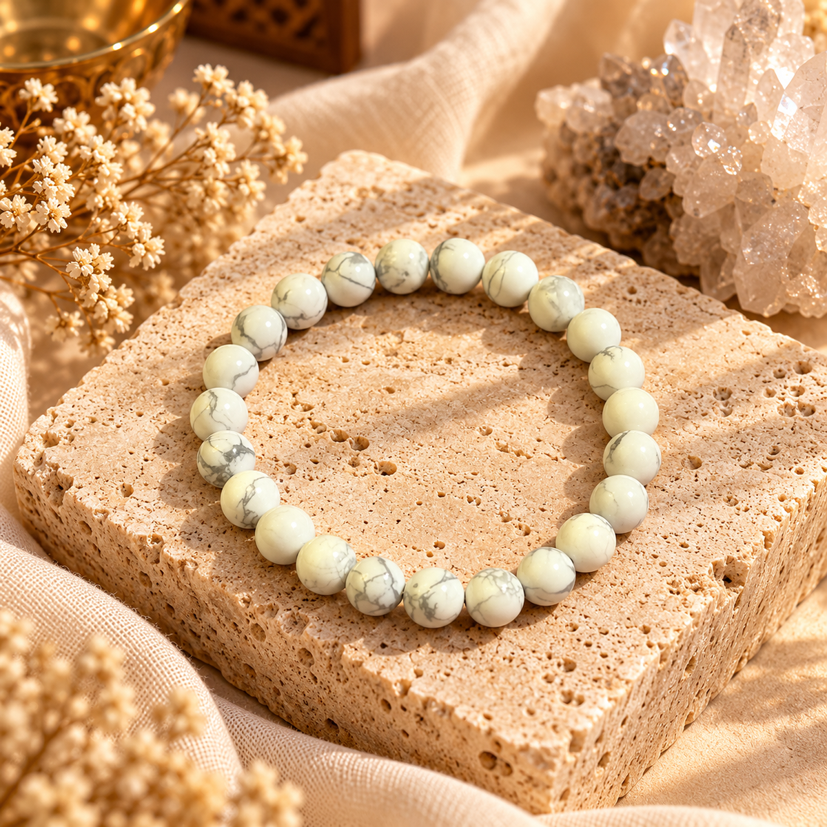 Natural White Howlite Crystal Bracelet – Calmness, Patience & Inner Peace