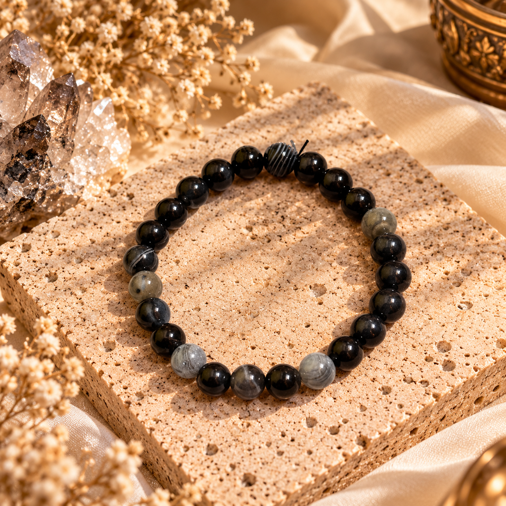 Natural Black Tourmaline Crystal Bracelet – Protection, Grounding & Positive Energy
