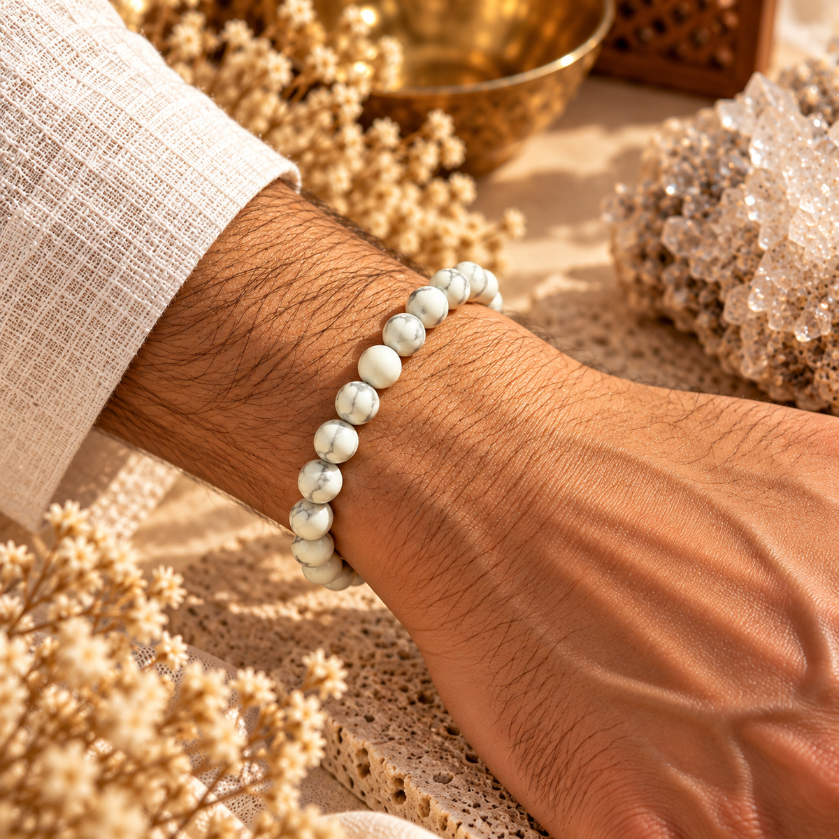 Natural White Howlite Crystal Bracelet – Calmness, Patience & Inner Peace