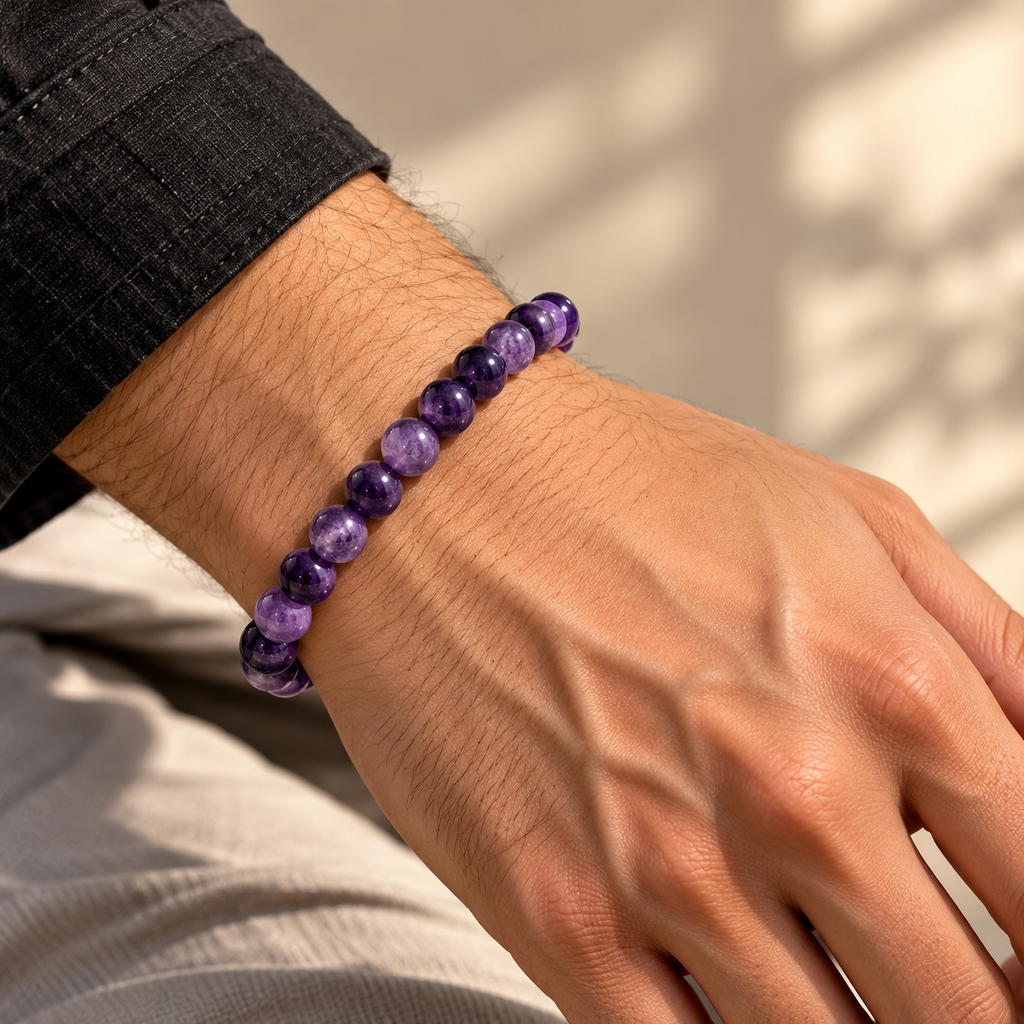 Natural Amethyst Crystal Bracelet – Protection, Calmness & Spiritual Growth