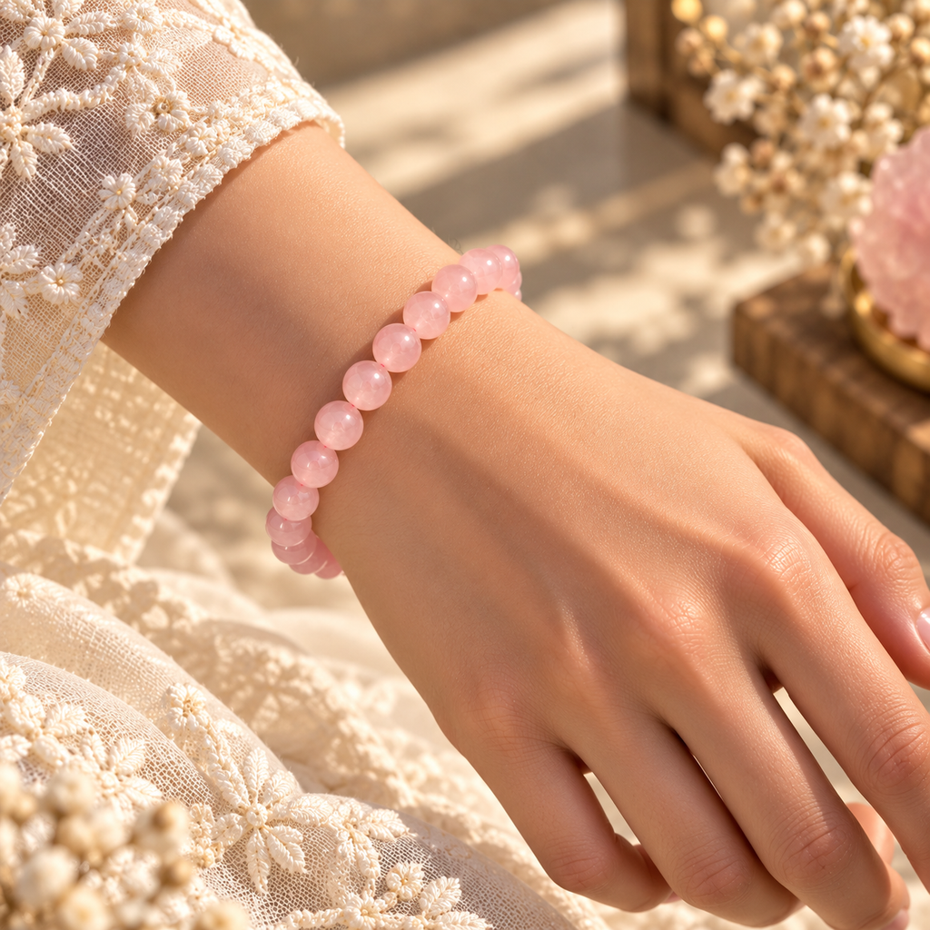Natural Rose Quartz Crystal Bracelet – Love, Harmony & Emotional Healing
