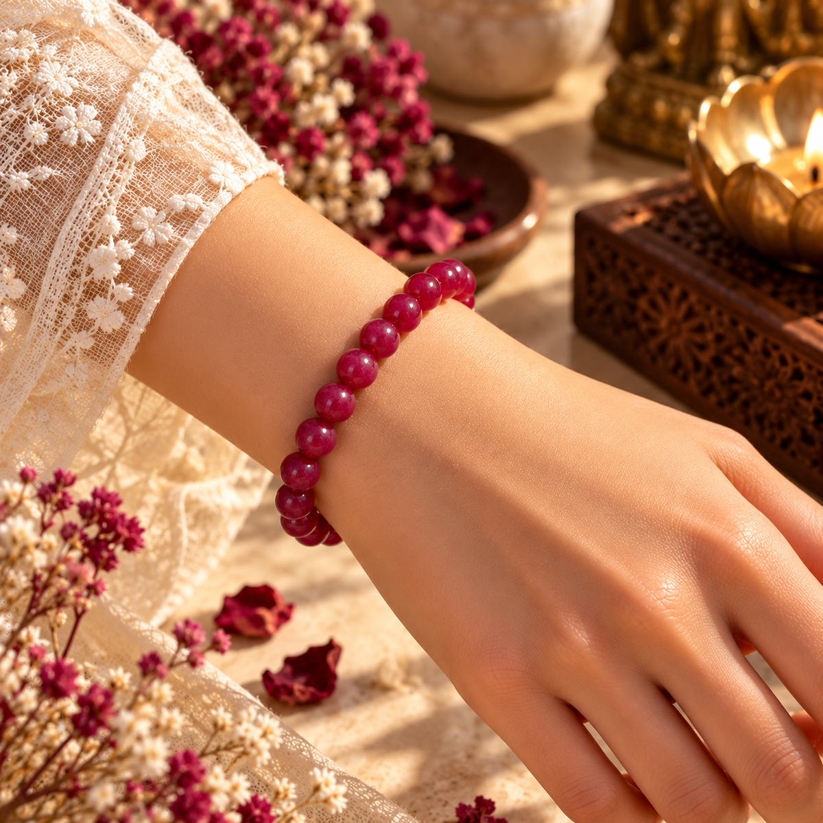 Natural Ruby Crystal Bracelet – Passion, Confidence & Vitality