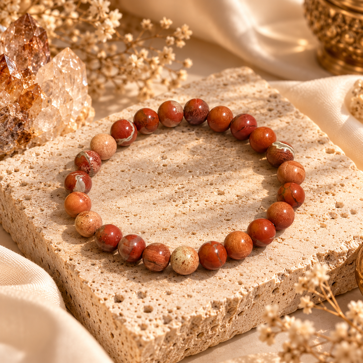 Natural Red Jasper Crystal Bracelet – Strength, Stability & Courage