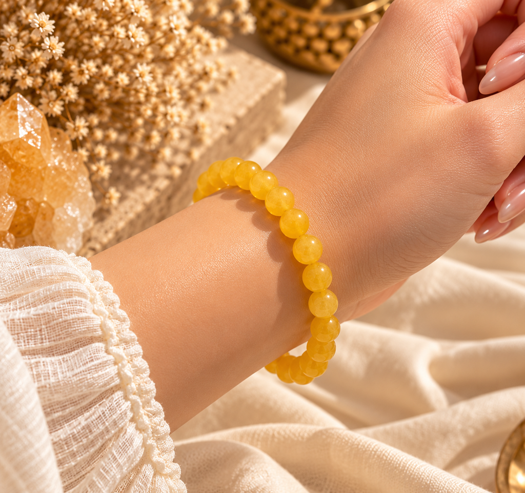 Natural Yellow Jade Crystal Bracelet – Joy, Prosperity & Positive Energy