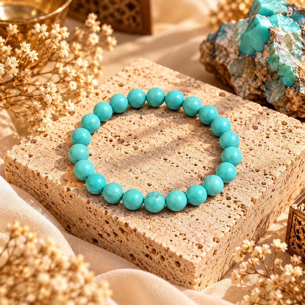 Natural Firoza (Turquoise) Crystal Bracelet – Protection, Wisdom & Good Fortune