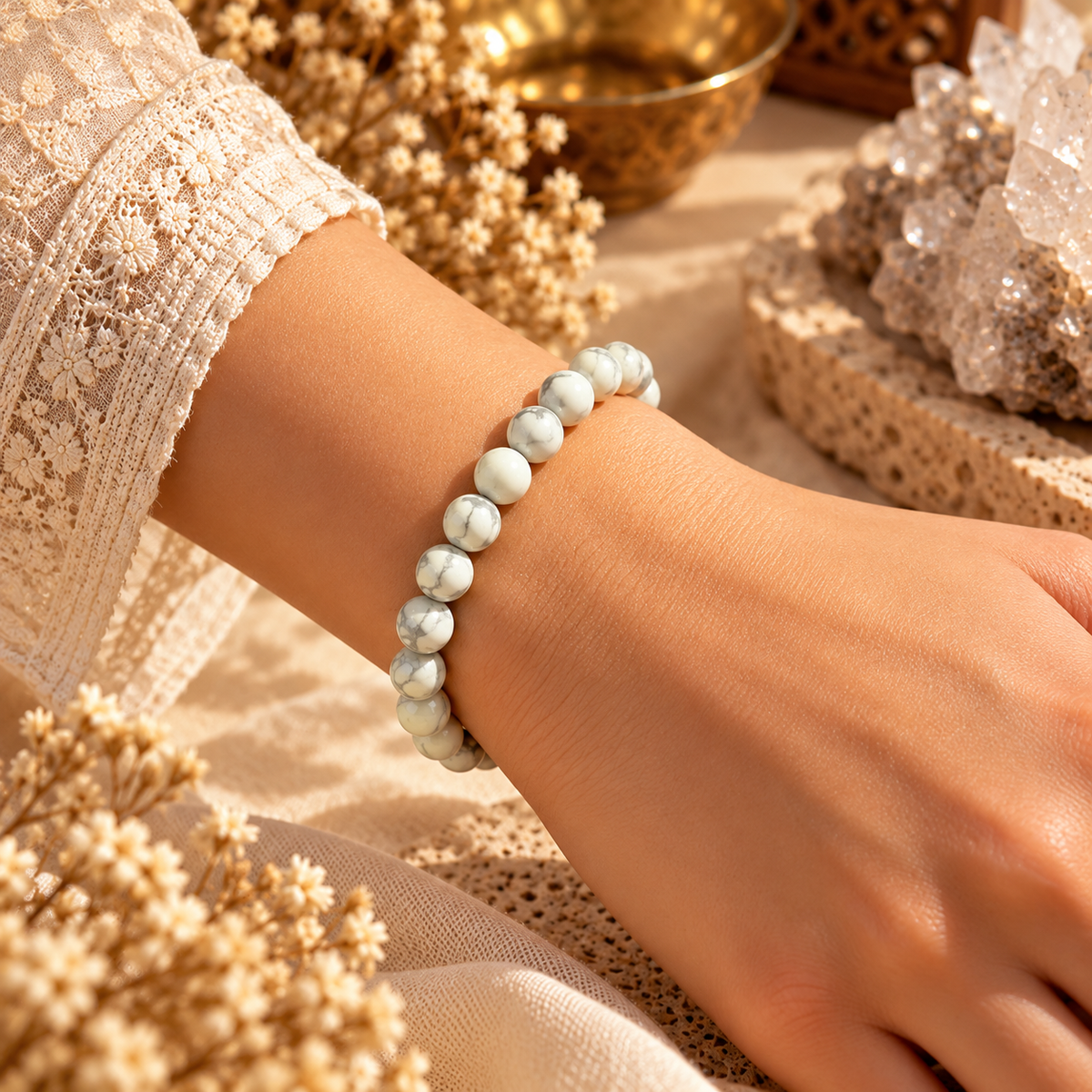 Natural White Howlite Crystal Bracelet – Calmness, Patience & Inner Peace